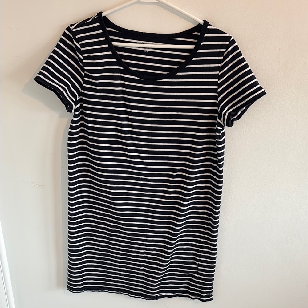 Joe Fresh Navy and White Stretch Cotton Striped T-Shirt Dress